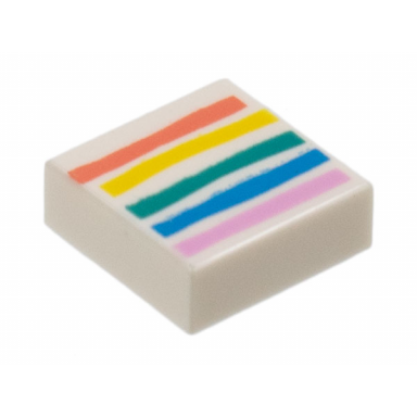 white tile 1 x 1 with coral yellow dark turquoise dark azure and bright pink rainbow stripes pattern
