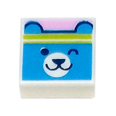 white tile 1 x 1 with dark azure bear head with winking face and lime headband on bright pink background pattern