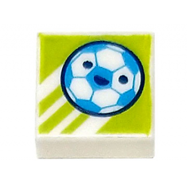 white tile 1 x 1 with dark azure and white soccer ball football with face on lime background with diagonal stripes pattern