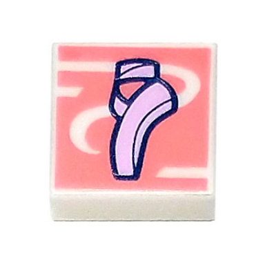 white tile 1 x 1 with bright pink ballet slipper on coral background with stripes and swirl pattern