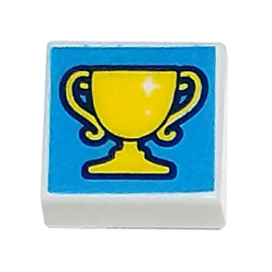 white tile 1 x 1 with yellow trophy on dark azure background pattern