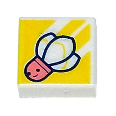 white tile 1 x 1 with coral badminton shuttlecock with face on yellow background with diagonal stripes pattern