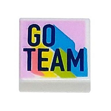 white tile 1 x 1 with dark blue go team with coral yellow lime and dark azure highlights on bright pink background pattern