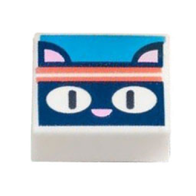 white tile 1 x 1 with dark blue cat head with bright pink ears and nose and coral headband on dark azure background pattern