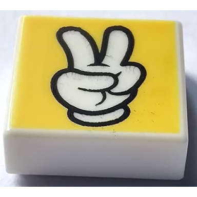 white tile 1 x 1 with white peace sign glove with black outline on yellow background pattern