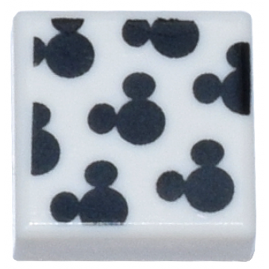 white tile 1 x 1 with black mickey mouse head silhouettes pattern