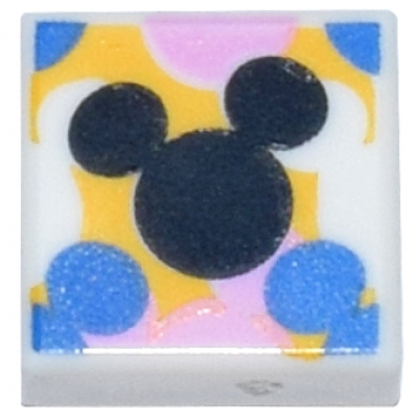 white tile 1 x 1 with black blue and bright pink mickey mouse head silhouettes on yellow background pattern