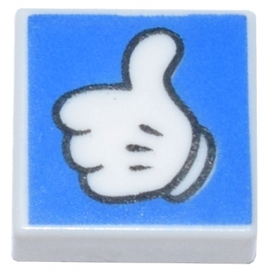 white tile 1 x 1 with thumbs up glove with black outline on blue background pattern