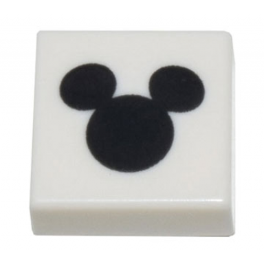 white tile 1 x 1 with black mickey mouse head silhouette pattern