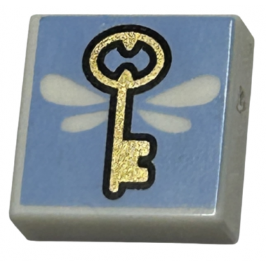 white tile 1 x 1 with gold key with wings on bright light blue background pattern hp winged flying key