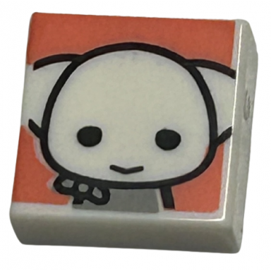 white tile 1 x 1 with elf head with smile on coral background pattern hp dobby