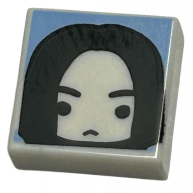 white tile 1 x 1 with male head with frown black eyebrows and long hair on bright light blue background pattern hp severus snape