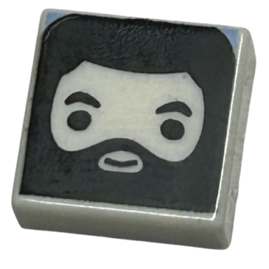 white tile 1 x 1 with male head with smile black beard eyebrows and hair pattern hp rubeus hagrid