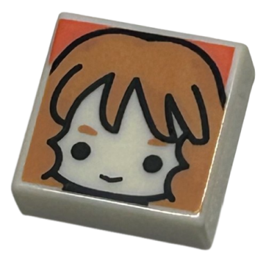 white tile 1 x 1 with female head with smile medium nougat eyebrows and wavy hair with bangs on coral background pattern hp hermione granger
