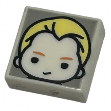 white tile 1 x 1 with male head with smirk medium nougat eyebrows and bright light yellow hair on light bluish gray background pattern hp draco malfoy