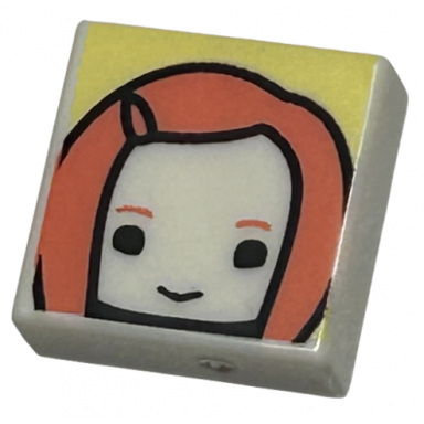 white tile 1 x 1 with female head with smile coral eyebrows and long hair on bright light yellow background pattern hp ginny weasley