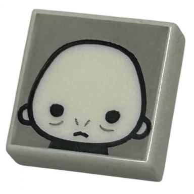 white tile 1 x 1 with bald male head with frown on light bluish gray background pattern hp voldemort