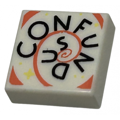 white tile 1 x 1 with black confundus coral spiral and bright light yellow dots and sparkle pattern