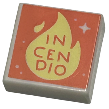 white tile 1 x 1 with incendio bright light yellow flame dots and sparkle on coral background pattern