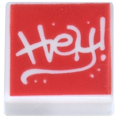 white tile 1 x 1 with graffiti hey! on red background pattern