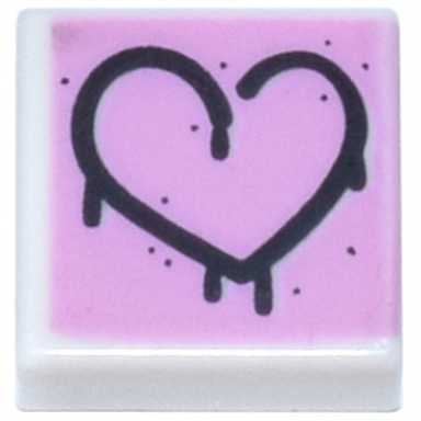 white tile 1 x 1 with black graffiti heart outline on bright pink background pattern
