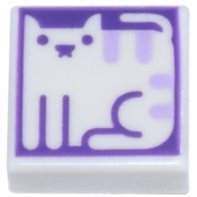 white tile 1 x 1 with cat with lavender stripes on dark purple background pattern