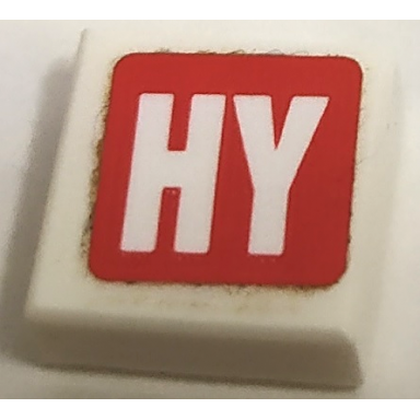 white tile 1 x 1 with hy in red square pattern model right side sticker - set 75872