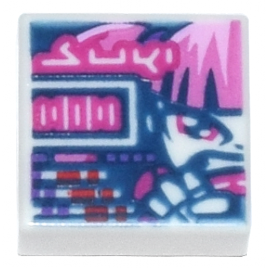 white tile 1 x 1 with dark blue display driver with bright pink and dark pink hair magenta steering wheel and suki pattern