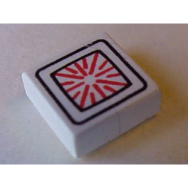 white tile 1 x 1 with radial red lines in rounded black squares pattern