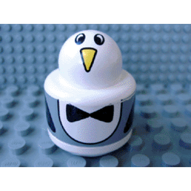 white primo brick round rattle 1 x 1 with penguin pattern