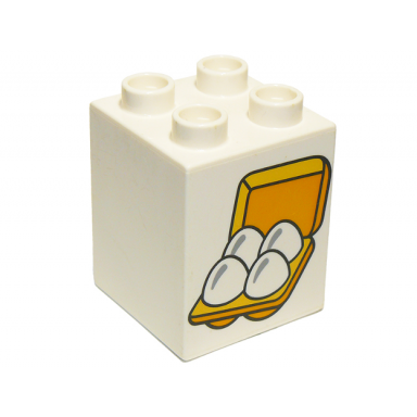 white duplo brick 2 x 2 x 2 with 4 eggs in box pattern