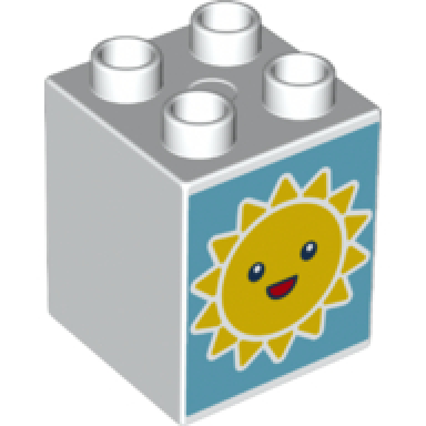 white duplo brick 2 x 2 x 2 with smiling sun and sleeping moon on reverse pattern