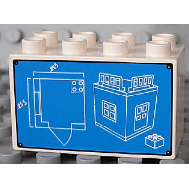 white duplo brick 2 x 4 x 2 with house blueprint and brick pattern