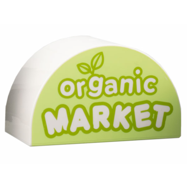 white duplo brick 2 x 4 x 2 slope curved double with lime leaves and organic market on yellowish green background pattern
