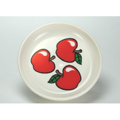 white duplo utensil dish 3 x 3 with red apples pattern