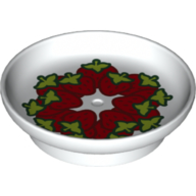 white duplo utensil dish 3 x 3 with strawberries pattern