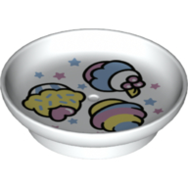 white duplo utensil dish 3 x 3 with cupcakes and stars pattern