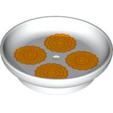 white duplo utensil dish 3 x 3 with bright light orange and orange moon cakes pattern