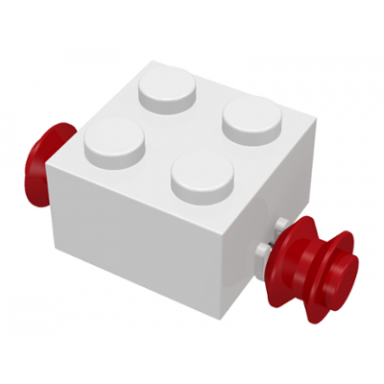 white brick modified 2 x 2 with red wheels for single tire