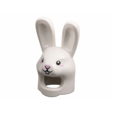 white minifigure headgear head cover costume rabbit with black eyes and mouth bright pink nose pattern