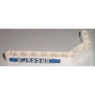 white technic liftarm modified bent thick 1 x 11.5 double with slammer pattern sticker - set 8211