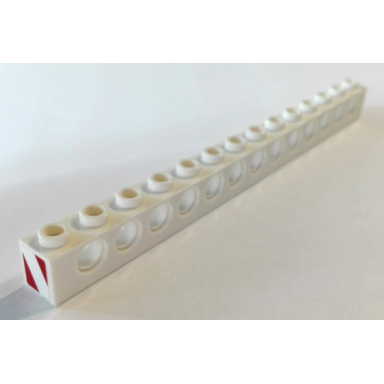 white technic brick 1 x 14 with holes with red and white danger stripes pattern on both ends stickers - set 8289