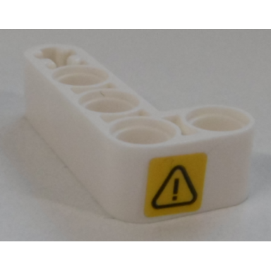 white technic liftarm modified bent thick l-shape 2 x 4 with exclamation mark in danger triangle pattern model left side sticker - set 42100