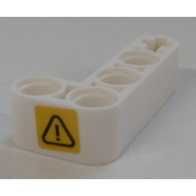 white technic liftarm modified bent thick l-shape 2 x 4 with exclamation mark in danger triangle pattern model right side sticker - set 42100