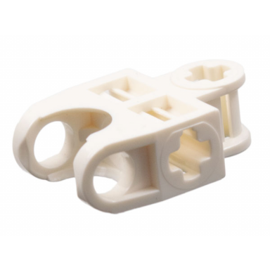 white technic axle connector 2 x 3 with ball joint socket - open sides angled forks with closed axle holes