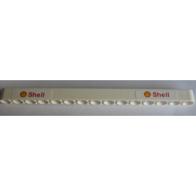 white technic liftarm thick 1 x 15 with shell and logo pattern stickers - set 8386