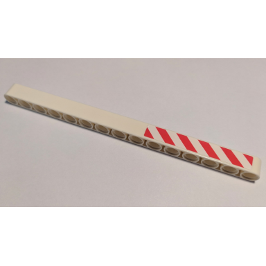 white technic liftarm thick 1 x 15 with red and white danger stripes pattern model left side sticker - set 8071
