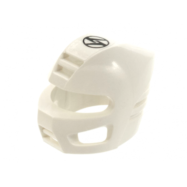 white technic figure accessory competition helmet with black stylized tt in ellipse pattern sticker - set 8300