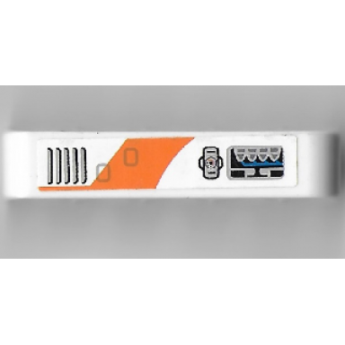 white technic liftarm thick 1 x 5 with vents controls and orange curved stripe pattern model right side sticker - set 7646