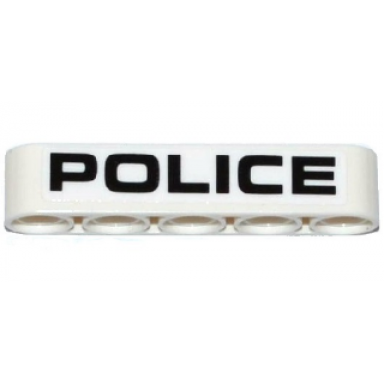 white technic liftarm thick 1 x 5 with black police pattern sticker - set 42047